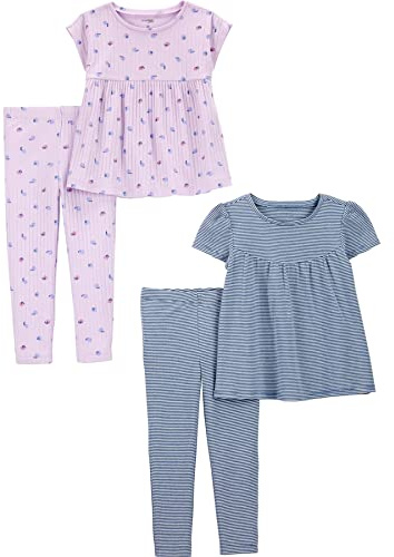 Simple Joys by Carter's 4-Piece Playwear Set, Blu Righe/Lilla Frutta, 5 Anni (Pacco da 2) Bambine