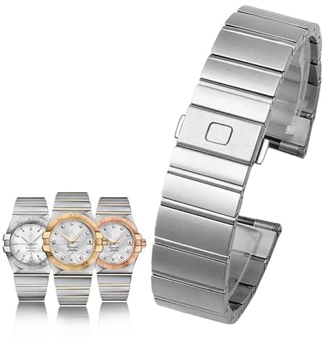 CYSUE Für Omega Stahlband Sternbild Double Eagle Series Stahlarmband Herren Damen Uhrenkette 17 mm 23 mm 25 mm (Farbe: Silber, Größe: 17 mm)