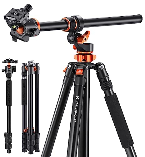K&F CONCEPT 90/230cm Horizontal Tripod for Camera, 360° Rotatable and 120° Tilt Horizontal Arm Overhead Camera Tripod with Ball Head, Detachable Monopod, Arca Type QR Plate, 10KG Load Capacity