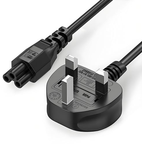 3 Metre C5 Laptop Power Cable (IEC60320 C5 to BS1363) 9 Foot Cloverleaf Power Cord 3 Slot for UK