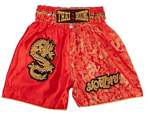 MUAY NATION Pantaloncini Muay Thai per Bambini (2-12 Anni) Trunks da Boxe per Ragazzi e Ragazze per Kickboxing, MMA, Arti Marziali (IT, età, 9 Anni, 12 Anni, Regular, Drago Rosso)
