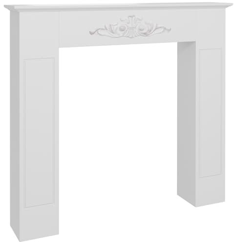 HOMCOM Manteau de cheminée encadrement Cadre décoratif pour cheminée électrique 101 x 19 x 100 cm Bois Massif Blanc