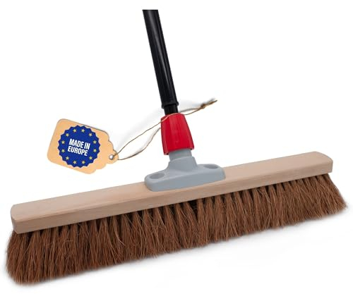 Novaliv Kokosbesen 40 cm mit Teleskopstiel Kokosborsten Besen Naturborsten mit Stiel Werkstattbesen Hallenbesen Industriebesen Hausbesen Kehrbesen Malerbesen Haarbesen Terassenbesen Besen weich