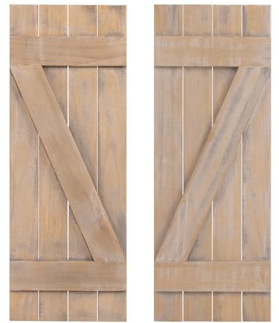 Giantex Set of 2 Shutters for Windows, Farmhouse Wall Decor, Paulownia Wood, Wall Mounted Hardware Included, Rustic Window Shutters for Outside Inside (Rustic Brown, 36'' x 13'')