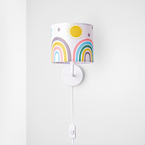 Paco Home Kinderlampe Lampe Babyzimmer Regenbogen Sonne Wolken Sterne Stehlampe Tischlampe Deckenlampe Wandlampe, Lampenart:Wandleuchte - Weiß, Farbe: Mehrfarbig 1 (Ø18 cm)