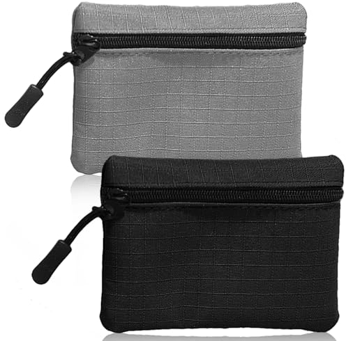 2 Stück Münzgeldbörsen, Münzgeldbörse mit Reißverschluss für Damen, Oxford-Stoff, kleine Münzbörse für Mädchen und Jungen, tragbare Mini-Münztasche für Damen und Herren (Schwarz + Grau)