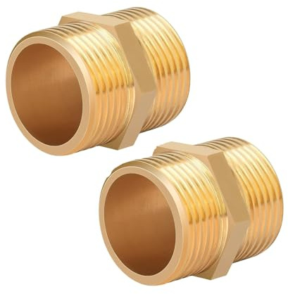 2 Stück Doppelnippel 1 Zoll,Messing Außengewinde(Ø 32mm),Doppelnippel Sechskant 1,Verbindungsstück 2 x AG aus Gewindefitting,für Heizung Trinkwasseranlage geeignet,Sanitär und Heimwerkerprojekte