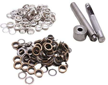 ULDIGI 100set Grommets Kit Tools Brass Eyelets for Crafts Shoes and Clothing Antique Brass Silver Inner Diameter Versatile Eyelet Button Projects