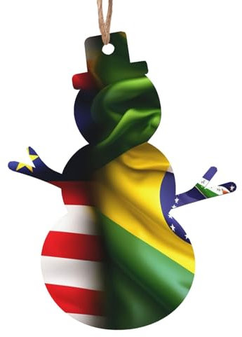Rich&Rabbit Amerikanische und brasilianische Flaggen, Holzornamente, Schneemann-Form, Weihnachtsbaumschmuck, Heimdekoration, Anhänger