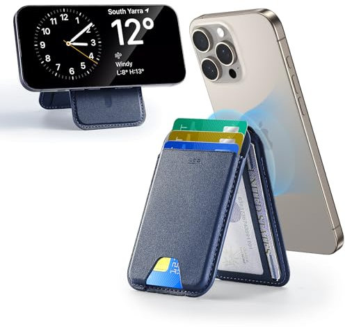 ESR für MagSafe Wallet, 5 Kartenhalter, RFID-Schutz, Wallet mit Verstellbarem Ständer, mit Magsafe Kartenhalter für iPhone 17/16/15/14/13/12-Serie und Ausgewählte Samsung Geräte, Dunkelblau