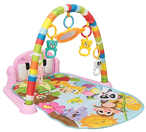 OHMG 3 IN 1 Piano-Gym Spieldecke,Krabbeldecke mit Musik und Lichtern,Spielmatte mit Spielbogen abnehmbarem Babyspielzeug, Bauchzeit Activity Decke für Kleinkinder ab der Geburt
