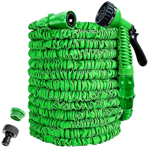 AWXYZ Expandable Garden Hose 125FT, Expanding Hose Pipe with 8 Function Spray Nozzle Hosepipes for Garden,3 Times Expandable Magic Stretch Water Hose with 3/4, 1/2 Fittings 37.5m (125ft, Green)