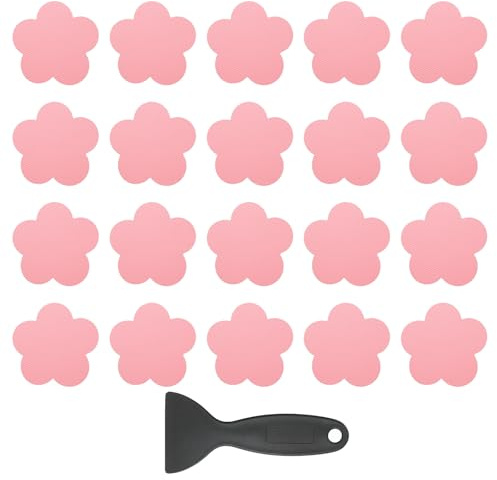 PATIKIL 20 Pcs Autocollants De Baignoire Antidérapants, Autocollants De Douche Antidérapants avec Grattoir Décorations De Sol De Salle De Bain en Forme De Fleur Mignons Treads Tubs, Rose