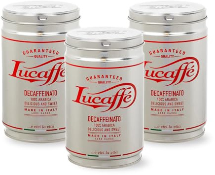 Lucaffè - 3 Boîtes à café moulu Decaffeinato, 250 Gr | Cafe moulu doux et fruité, crémeux pour expresso machine à cafe, cafetiere italienne | Torréfaction foncé | Arôme intense
