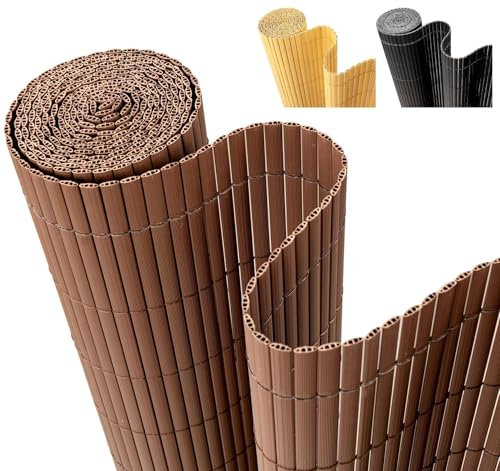Generisch PVC Sichtschutzmatte 80×300 cm, Sichtschutz Schilfrohrmatte Indoor & Outdoor für Balkon, Terrasse, Garten, Sichtschutzzaun Windschutz Sonnenschutz Wasserdicht, Braun