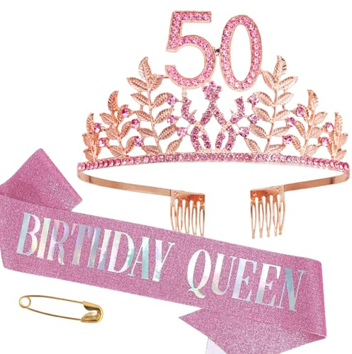 Geburtstag Schärpe und Tiara Mädchen Krone Damen Diadem Geschenke Crown Geburtstagskönigin Schärpe Kristall Strass Stirnband Deko für Frauen Geburtstag Party Supplies