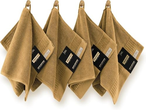 ZWOLTEX - Gästehandtücher 30x50 Golden (4er Set), Ultra Weich & Saugfähig 600 g/m², 100% Bio Baumwolle GOTS Zertifizert, ÖKO-TEX - Porto Collection