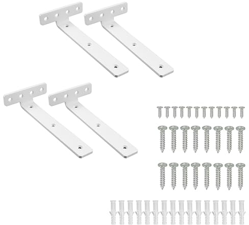 Mooche Lot de 4 Supports d' Étagère Flottants, 20 x 10 CM, Blanc | Fixation Étagères Murale Invisible, Supports Étagères Flottante Durable
