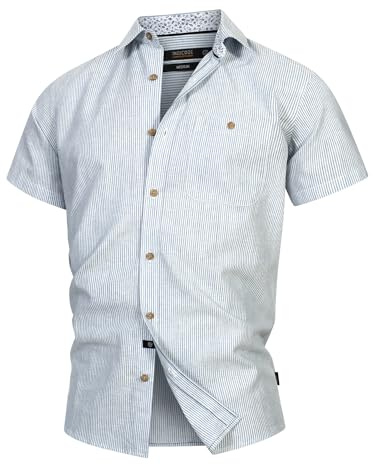 Indicode Camisa de manga corta INKiss para hombre con cuello Kent | Camisa de hombre a rayas de manga corta, Sky Way, L