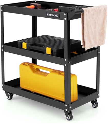 COSTWAY Werkstatt-Rollwagen 3 Etagen, Werkstattwagen mit 4 Universalrädern & Griff, Werkzeugwagen aus Metall, Montagewagen Rollwagen 120kg Belastbar für Garage Zuhause Lager, 73 x 36 x 75cm (Schwarz)