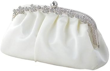 YOPI Blumen-Diamant-Tasche, Seidensatin-Tasche, Bankett-Kleidertasche, Brauttasche, Cheongsam, Hanfu-Tasche, Umhängetasche(Weiß)