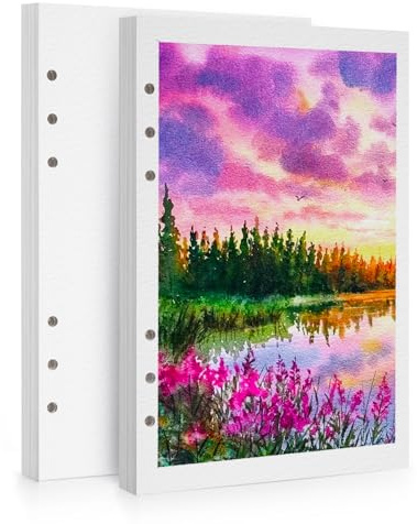 LIGHTWISH Aquarellpapier, 100 % Baumwolle, kaltgepresst, 450 g/m², 2 Stück, insgesamt 30 Blatt, A5, gelocht, austauschbares Papier für Künstler, Erwachsene, Studenten, 14 x 21 cm