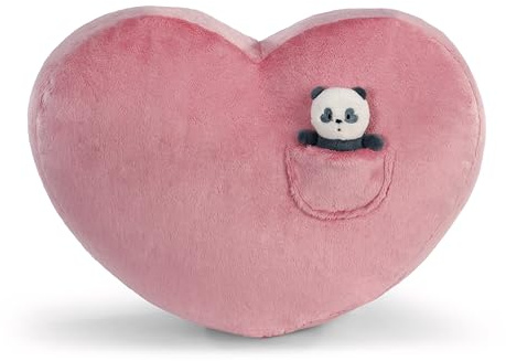 62618 Coussin Love Panda en Forme de cœur 40 x 27 cm avec Peluche bébé Panda 10 cm, Douillet, Rose, pour Enfants et Adultes, pour la Maison, la Maternelle ou Les déplacements