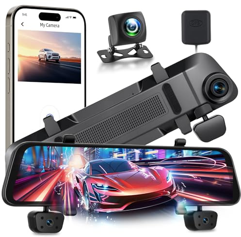 NHOPPEW 4-Kanal-Rückspiegel-Dashcam – 12-Zoll-Autospiegel mit GPS, WLAN, APP-Steuerung, Loop-Aufzeichnung, G-Sensoren und 24-Stunden-Parküberwachung