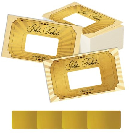 PLIGREAT 240 Pcs Gold Ticket Scratch Off Cards Stickers, Blank Gift Certificates 3.7 x 2.1 Scratch Off Tickets DIY Coupon Cards for Small Business, Holiday, Bridal Shower Activity, Party Supply
