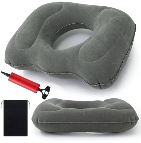 ViEinkaufen Inflatable Donut Pillow, Hemorrhoid Cushion for Tailbone Pain | Donut Cushions, Ring Donut Inflatable Seat Cushions Pillow for Prostate,Sciatica,Bed Sores,Postpartum Pregnancy Grey