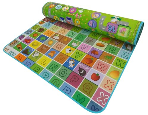 Kids 2 Sided Educational Play Mat – Soft Foam Baby Crawling Mat 200x180cm | Reversible Game Carpet for Indoor & Outdoor Use, Picnic, Nursery, Floor Protection