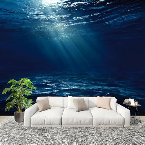 Tema Del OcéAno Profundo Fotomurales 350x256 cm Papel Pintado Tejido No Tejido Fotomural Azul Efecto 3D Papel Tapiz Decorativos para Dormitorio Salón TV Pared Murales Póster