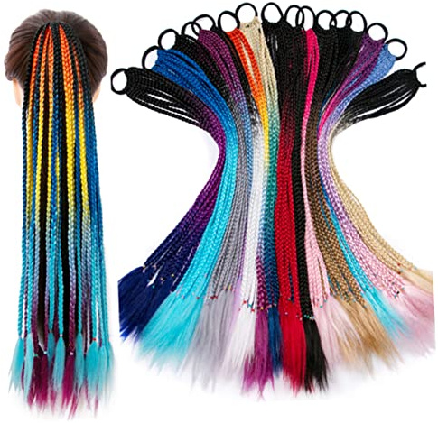 Healvian 2pcs Elastic Hair Ties Ponytail Holder Ring Braids Extensions Fashionable High Temperature Wire Sturdy Hair Accessories for Daily Use and Cosplay