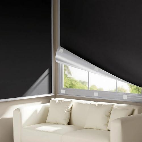 Portable Blackout Curtains for Bedroom (20 x 54), Black Out Window Cover, No Drill Blackout Shades with Hook&Loop, for Nursery, Travel, Dorm, Apartment (Black)