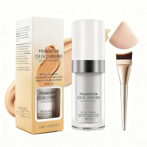 Farbwechselnde Foundation - Feuchtigkeitsspendend Concealer Abdeckung Makellose Color Changing Foundation Grundierung Versteckt Falten und Linien, Spendet Feuchtigkeit. SPF 15, Make Up Cream 30 ml