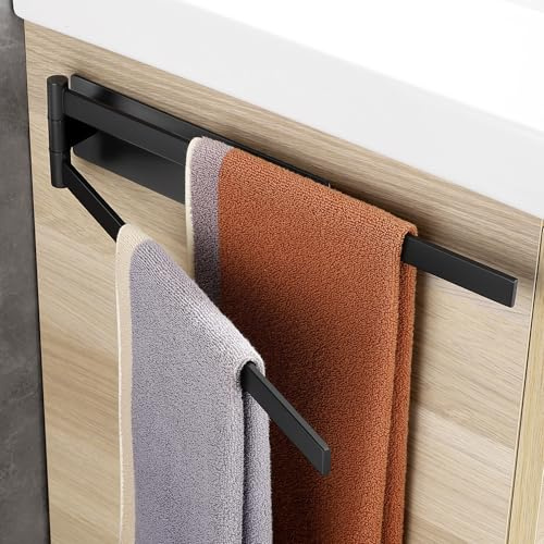 Gsocel Porta Asciugamani Bagno Adesivo, Adesivo Portasciugamani Doppio e Girevole a 180°, Senza Foratura Porta Asciugamano da Parete in Acciaio SUS304, Nero Porta Salviette da Cucina e Doccia, 39cm
