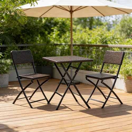 Warmiehomy Folding Bistro Sets for 2 for Garden, Outdoor Table and Chairs, Balcony Furniture, Garden Furniture, garden table and chairs patio furniture set, Foldable Patio Bistro Sets, Black