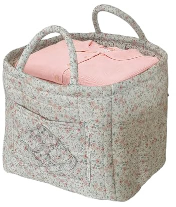 Tygförvaringskorgar – quiltad tote, 1 set canvas för hempicknick, vikbar tygbricka med bomullshandtag, tvätttillbehör, mjuk mönstrad påse för kläder, barnkammare och lounge