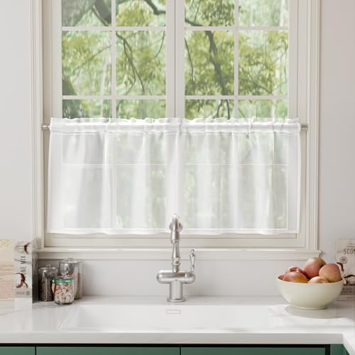 Pacok Scheibengardinen Voile 1 Stück H 45 x B 120 cm Weiß | Bistrogardine Halbe Gardinen Fenster Wohnzimmer,Transparente Kurzstore Modern Küche Wohnwagen Schlafzimmer Badezimmer