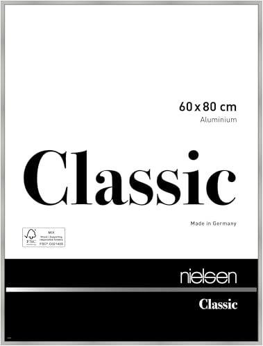 nielsen Aluminium Bilderrahmen Classic, 60 x 80 cm, Silber | Aluminium Posterrahmen im Hoch- & Querformat zum Aufhängen Silber matt Echtglas
