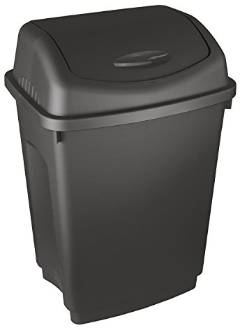 1 x Simpa® 25L 25 Litre Black Swing Bin - Heavy Duty Plastic - Home Garden Kitchen Rubbish Recycle Plastic Waste Bin Dustbin Black - Made in UK