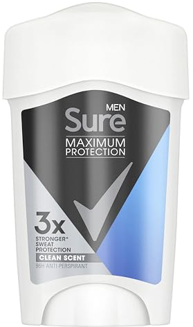 Sure Crema deodorante per uomo con profumo pulito anti-traspirante, massima protezione, 45 ml