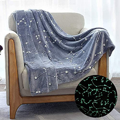 Kanguru Plaid Pile, Glow, singolo, si illumina al buio, Coperta divano microfibra, morbida, divertente, Costellazioni 130x150cm, Simpatico copriletto singolo bambina, idea regalo Natale o Compleanno