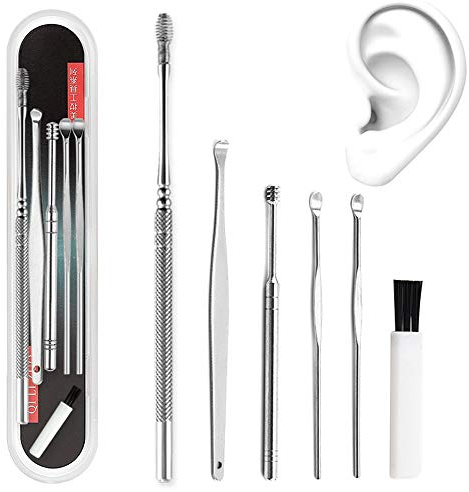 Yakamoz 6PCS Cérumen Curette Nettoyeur Médical Cure Oreilles INOX pour Oreille en Acier Cire Remover Ear Picks