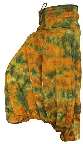 SHOPOHOLIC FASHION Pantaloni Harem Colorati con Tintura a Cravatta, Vestiti Hippie Boho più Luminosi e Larghi, Mix Verde Senape