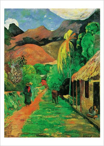 empireposter Gauguin, Paul - Chemin a Papeete - Kunstdruck Artprint Tahiti - Grösse 50x70 cm + 2 St Posterleisten Holz 61 cm