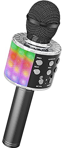 Ankuka Micrófono Karaoke Bluetooth Micrófono Inalámbrico Karaoke Micrófono Niña con Luces LED Regalo Juguetes para Niños Micrófono Cambiador de Voz, Compatible con Android, iOS, PC Negro