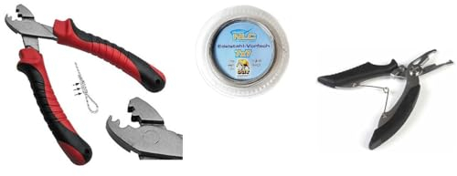 TOP Vorfach Set 1 x Behr Stahlvorfach 7x7 8kg, 12kg 10m, inkl Quetschhülsen- Zange & gratis Angelschere (8 kg)