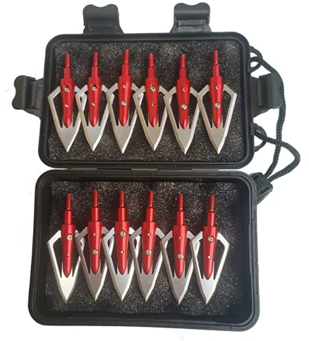 LeeMui Aluminum Hunting Archery Broadheads Blades Grain Screw-in Arrow Heads Tips Portable Case for Arrowheads Broadheads