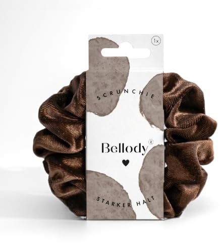 Bellody® Scrunchies Samt – Samtig weich, starker Halt, Velvet Look, exklusive Farben (1 Stück - Mocha Brown) - Haargummi Scrunchie in Braun
